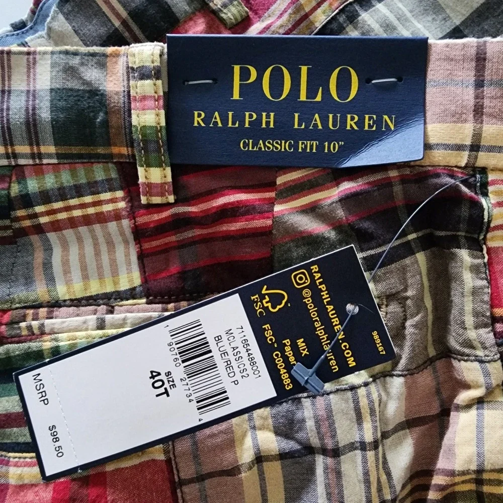 NEW Polo Ralph‎ Lauren Men's 40T Classic Fit Patchwork Plaid Shorts 10 Inseam